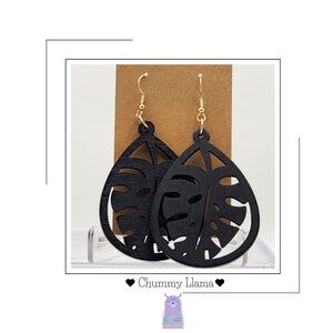 Black Dangle Earrings Boho Inspired Pattern Statement Chic Wooden NEW